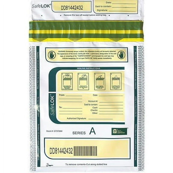 SafeLOK-1PK Deposit Bag, Plastic, 9 X 12, White/Gray, 100/Pack