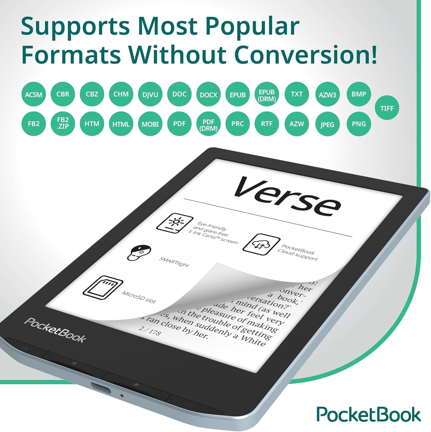 PocketBook Verse eReader, 6-Inch HD E Ink Carta Touchscreen