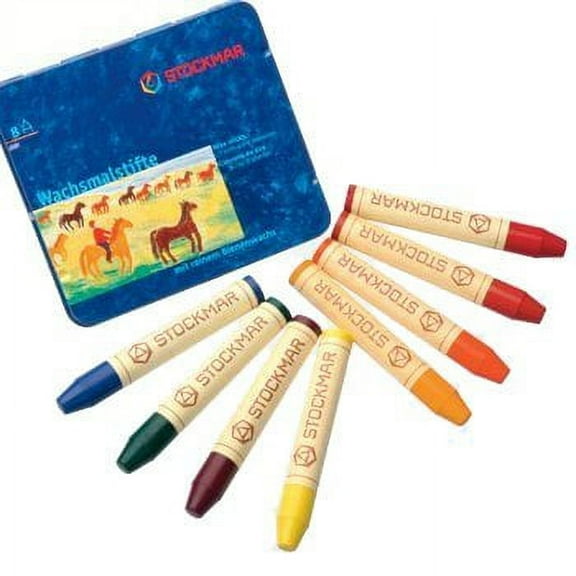Stockmar Beeswax Stick Crayons in Storage Tin, Set of 8 Colors, Waldorf Assortment
