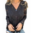 thumbnail image 2 of Women Cardigan Crochet Sweater Hollow Out Button Front V Neck Long Sleeve Knit Crop Sweater Top Black S, 2 of 7