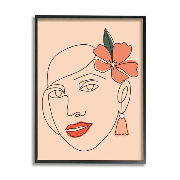 Stupell Industries Abstract Line Doodle Woman Lipstick Flower Blossom Graphic Art Black Framed Art Print Wall Art, Design by Hey Bre! Creative Studio