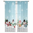 thumbnail image 2 of Christmas Snowman Sheer Curtains 108 Inches Long, Teal Blue Xmas Tree Winter Snowflakes Light Filtering Window Curtains for Living Room, Rod Pocket Voile Sheer Curtain Drapes, 52"Wx108"L, 2 Panels, 2 of 9