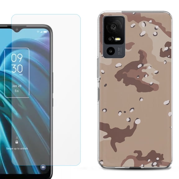 OneToughShield ® for TCL 40 XE 5G Shockproof Fashion Phone Case, with Tempered Glass Screen Protector - Desert Camo