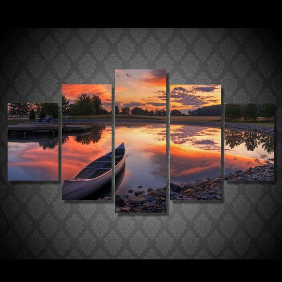Dvkptbk Wall Painting HD Frameless Spray Painting Home Decoration Wulian Sunset Canoe Canvas Core Home Decor on Clearance