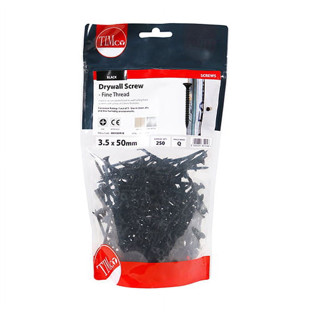 Timco - Drywall Screws - Fine Thread - PH - Bugle - Black (Size 3.5 x 50 - 250 Pieces)
