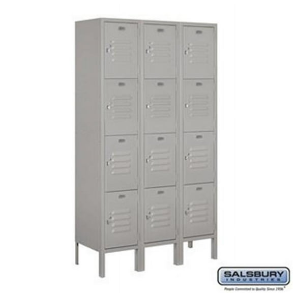 salsbury 64365bl-a 12 in. x 6 ft. x 15 in. 3 wide four tier standard metal locker, blue - assembled