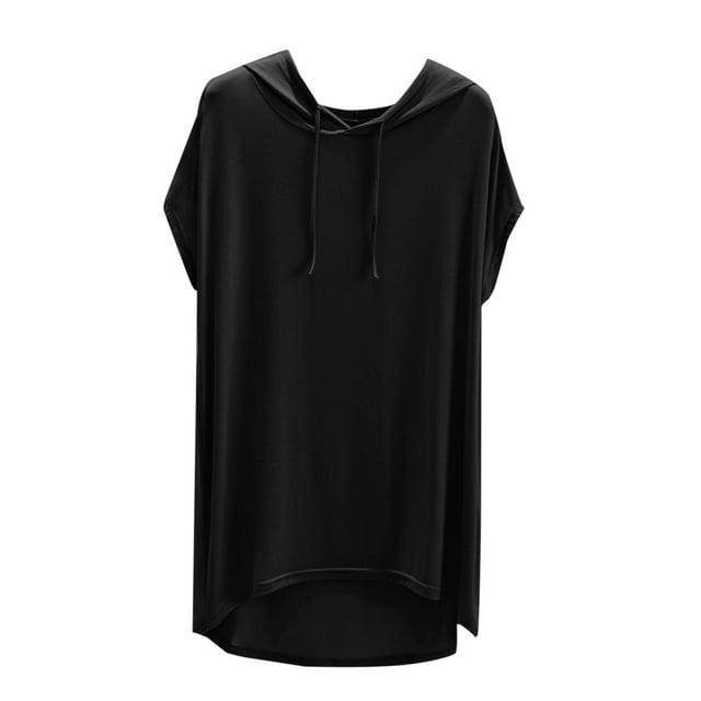 Yuyuzo Womens Pajamas Tops Short Sleeve Shirts Drawstring Hooded Tops Loose Fitted Pjs Top Homewear