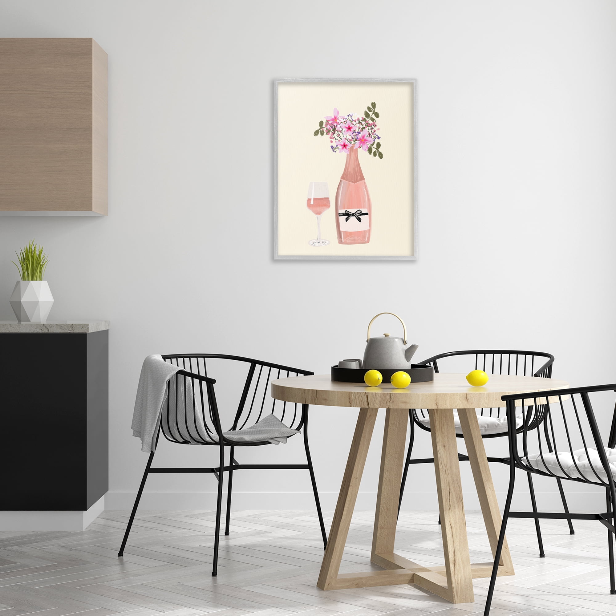 Stupell Industries Floral Champagne & Glass Food & Beverage Painting Gray Framed Art Print Wall Art, 24 x 30