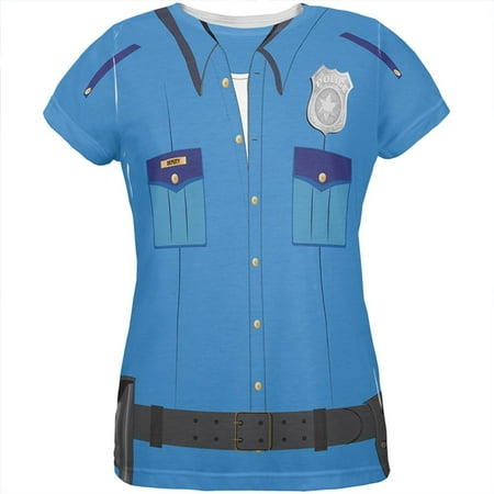 Halloween Patrol Blue Police Officer Costume All Over Womens T
