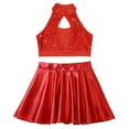 thumbnail image 3 of YONGHS Sparkle Dance Outfit for Girl Ballet Jazz Hip Hop Dance Crop Top with Pleated Skirt Set Red 8, 3 of 5