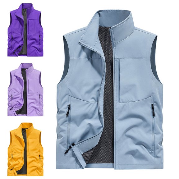Zysthvn Outdoor Light Jackets for Men Casual Full Zip Fall Men Vest Solid Stand Collar with Pockets Quick Dry Vests, Pink L
