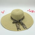 thumbnail image 2 of harmtty Sunscreen Braided Foldable Straw Hat Leopard Bowknot Decor Wide Brim Women Beach Hat Fashion Accessories, 2 of 8