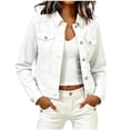 thumbnail image 4 of Yrmaups Women Collared Long Sleeve Denim Button Down Jacket, Casual Lightweight Fall Winter Blazer, Everyday Outfit for Work Travel Layering, White S, 4 of 9