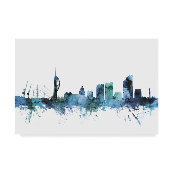 Trademark Fine Art 'Portsmouth England Blue Teal Skyline' Canvas Art by Michael Tompsett