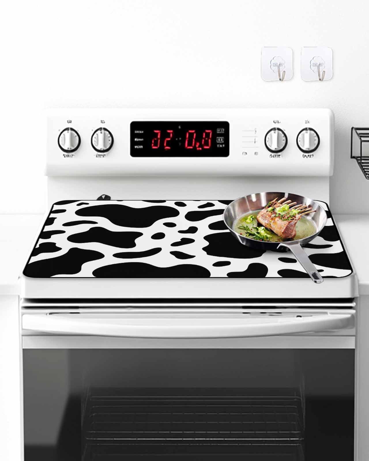 Stove Top Covers for Electric Stove, Black and White Glass Stovetop Cover Protector, Farmhouse Cow Black White Induction Cooktop Protector Oven Mat for Kitchen Countertop 24"x21"