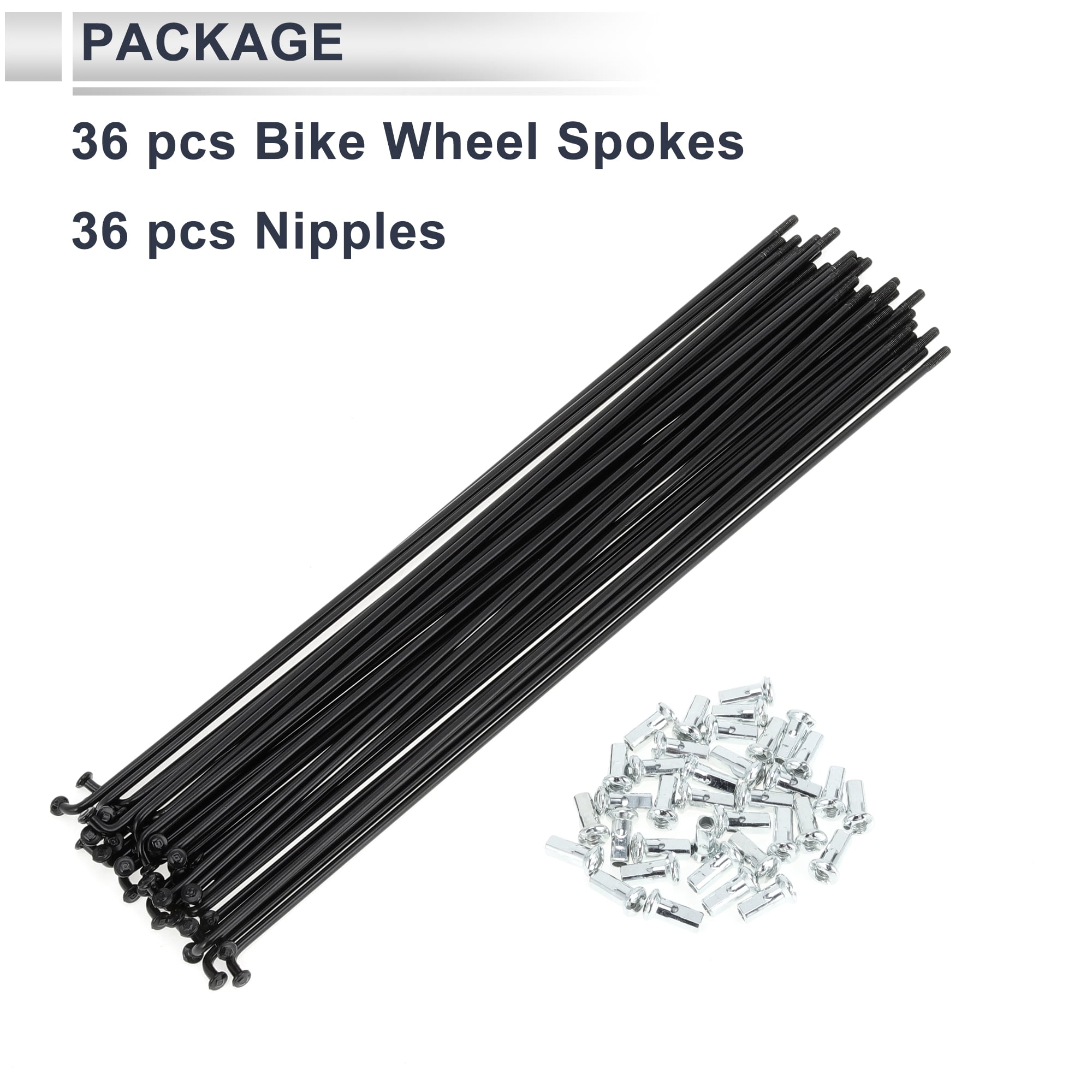 Unique Bargains 36Pcs Universal 12G Bike Wheel Spokes with Nipples Black 10.04"