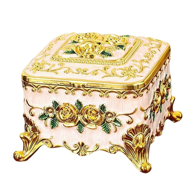 European Style Vintage Jewelry Box Treasure Case Enameled Trinket Box Ornate Square