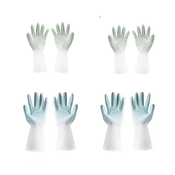 DeepCrush 4 Pairs Rubber Kitchen Dish washing Gloves,Latex Free Reusable Household Cleaning Gloves for Washing Dishes, M&L, Green