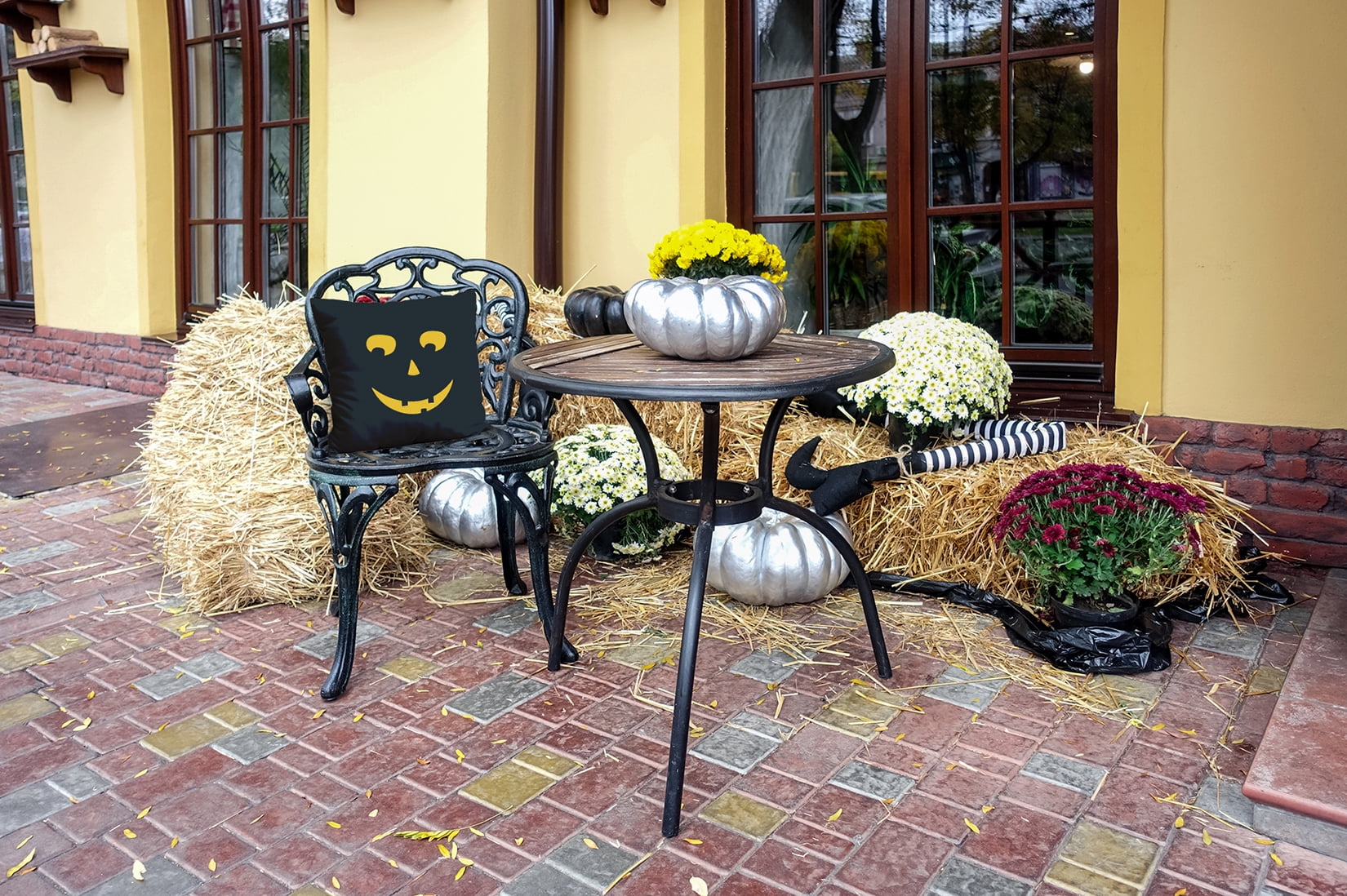 20" x 20" Simply Daisy Halloween JackoLanternRight Polyester Indoor/Outdoor Pillow, Black Qty 1