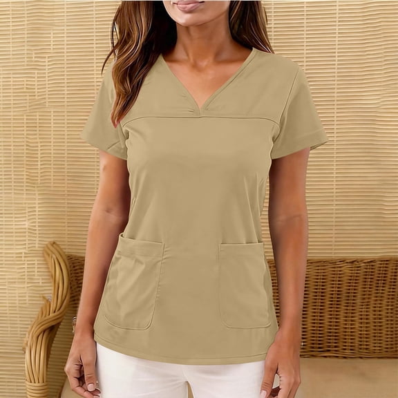 Gamivast Scrub Tops for Women V Neck Short Sleeve Medical Uniform Shirts with Pockets Work Nursing Scrubs Healthcare Dental Spa Salon Tunic Tops