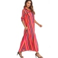 thumbnail image 5 of SAYFUT Womens Loose Fit Shirt Long Dress Rainbow Button Down Roll up Sleeve Stripes Maxi Dress Pockets Plus Size S-3XL, 5 of 6