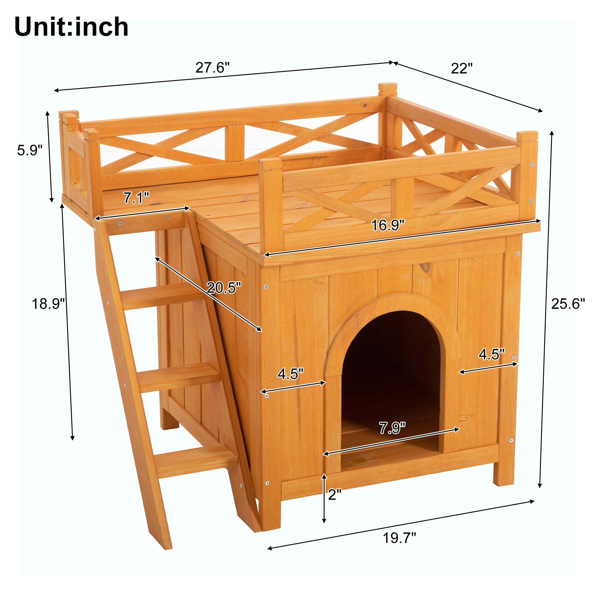Harper & Bright Designs Weatherproof Cat Catio for Outdoor, Cat Enclosure with Litter Box, Wood Cat House for Multiple Cats, Natural Wood