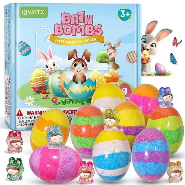 Bombas de baño Qivatex con juguetes dentro de cestas de Pascua
