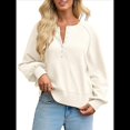 thumbnail image 3 of Suéter de Cuello Redondo con Botones para Mujer, Camisetas Henley de Larga de Otoño, Tops de Punto Holgados A M, 3 of 8
