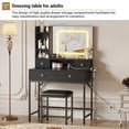 thumbnail image 5 of Makeup Vanity Desk and Stool with Mirror, Modern Vanity Table with Charging Station, 4 Drawers and 2 Open Shelves, 3 Lighting Mode Adjustable Dressing Table Set for Bedroom, Makeup Studio, 5 of 7