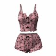 thumbnail image 5 of Jowdiw Women Pajama Set Print Cami Shorts Set Bow Decor Ruffle Hem Lounge Sleepwear Two Piece Home Wear, 5 of 6