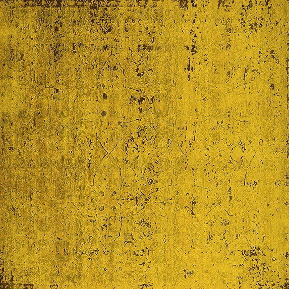 Ahgly Company Machine Washable Indoor Square Oriental Yellow Industrial Area Rugs, 4' Square