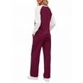 thumbnail image 4 of MOSHU Plus Size Two Piece Sets for Women Casual Fall Travel Vacation Outfits Color Block Long Sleeve Tops and Drawstring Wide Leg Pants with Pokets Lounge Sets, 4 of 10
