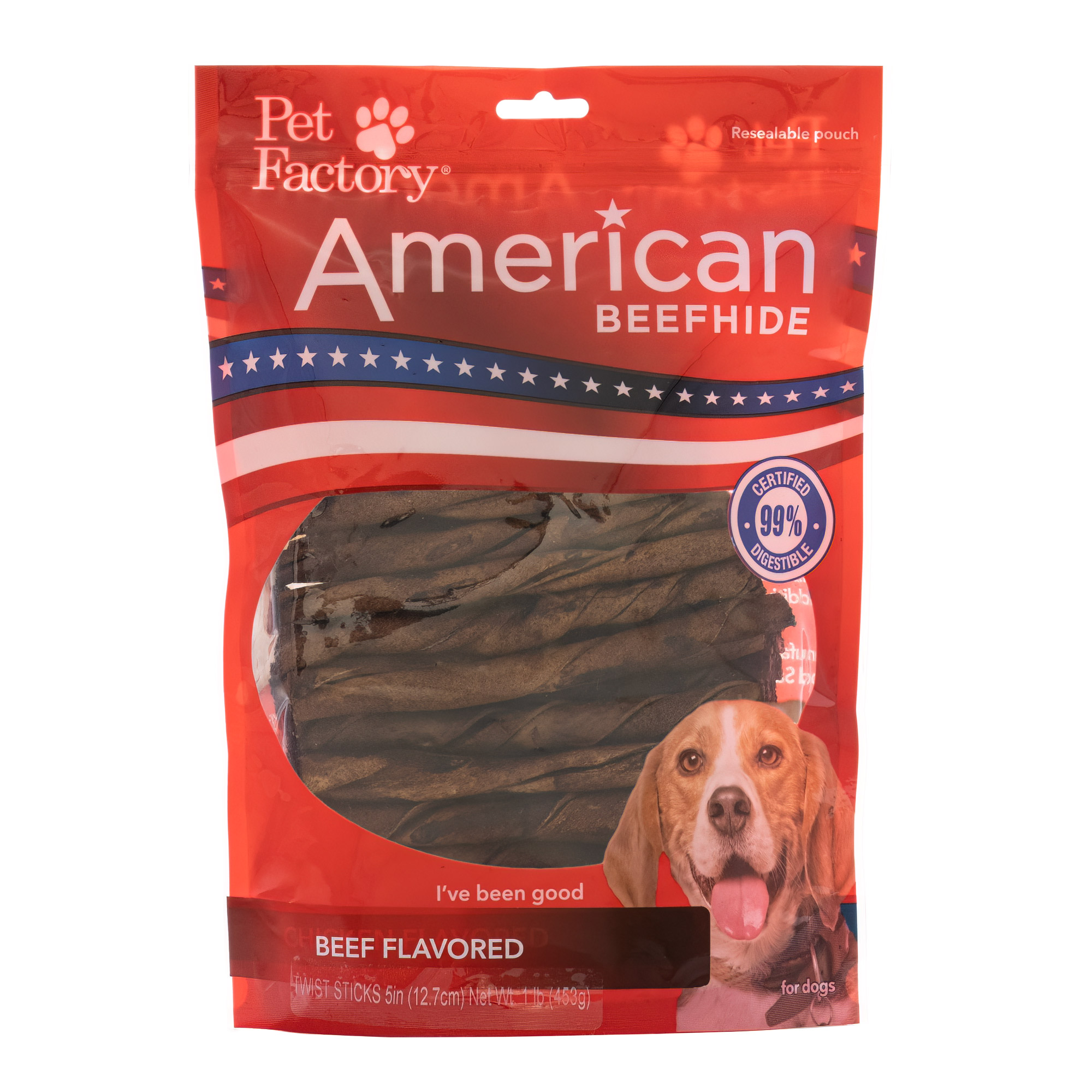 Pet Factory American Beefhide 5" Twist Sticks Dog Chew Treats - Beef Flavor, 1 lb