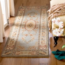 SAFAVIEH Bergama Cromwell Oriental Wool Runner Rug, Light Blue/Ivory, 2'3" x 8'