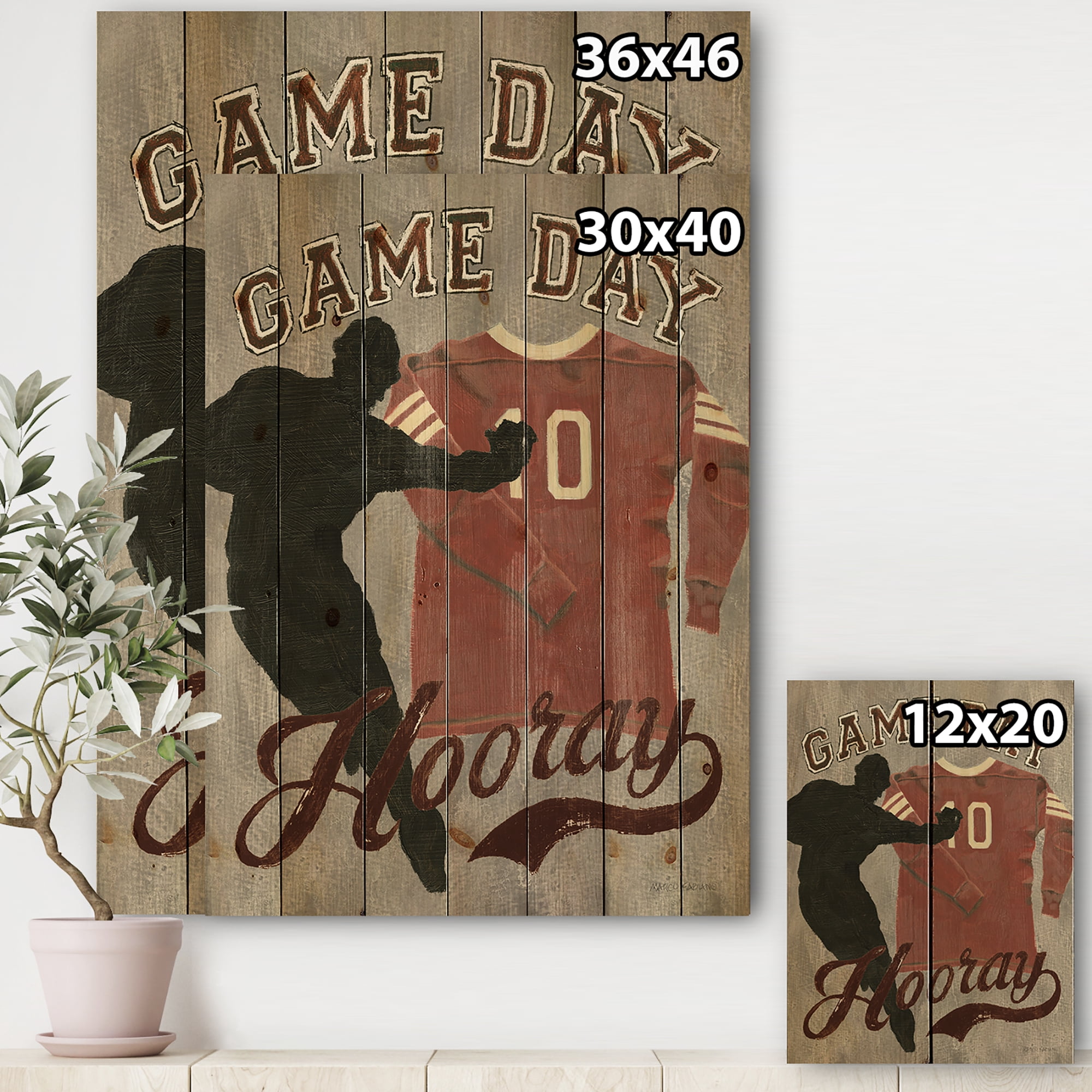 Designart 'football Game Day IV' Vintage Sport Print on Natural Pine Wood