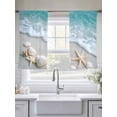 thumbnail image 5 of Teal Beige Sheer Curtains 45 Inch Long 2 Panels, Beach Starfish Seashell Sand Sea Waves Scenery Light Filtering Rod Pocket Curtains, Sheer Voile Drapes for Living Room Bedroom, 52"x45", 5 of 8