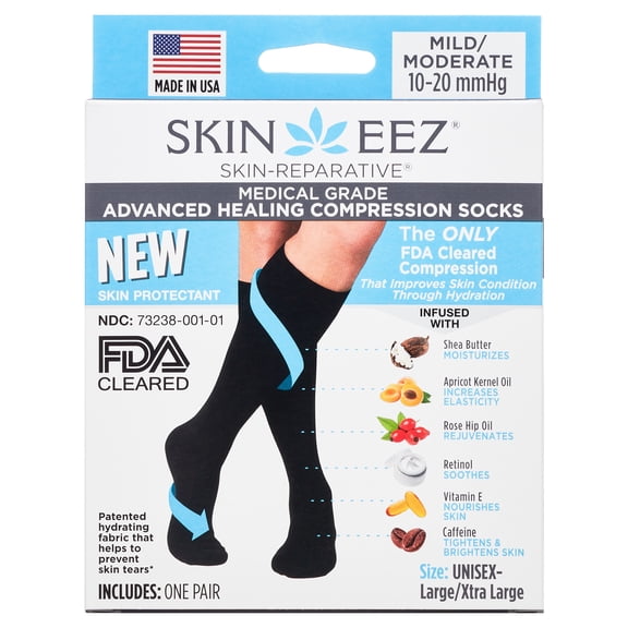 Skineez Hydrating Compression Socks, 10-20mmHg, Black, L/XL