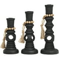 thumbnail image 5 of DecMode 3 Candle Black Wood Handmade Textured Matte Candle Holder with Beaded Garland Accent, Set of 3, 5 of 8