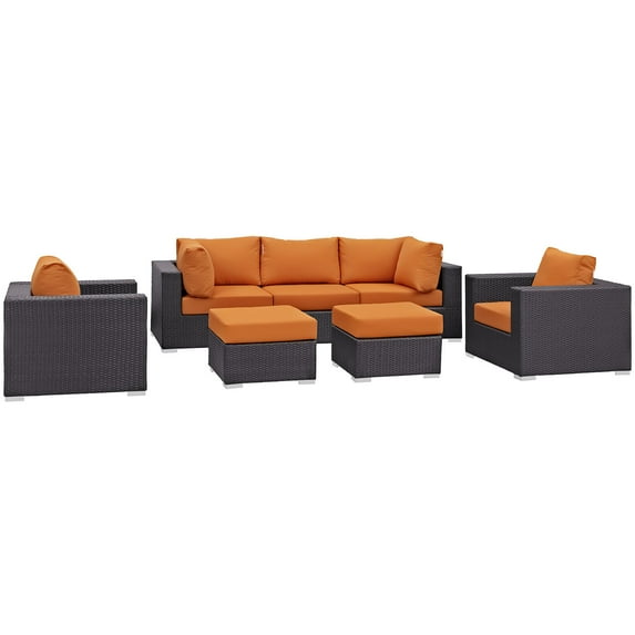 Modern Contemporary Urban Design Outdoor Patio Balcony Seven PCS Sectional Sofa Set, Orange, Rattan