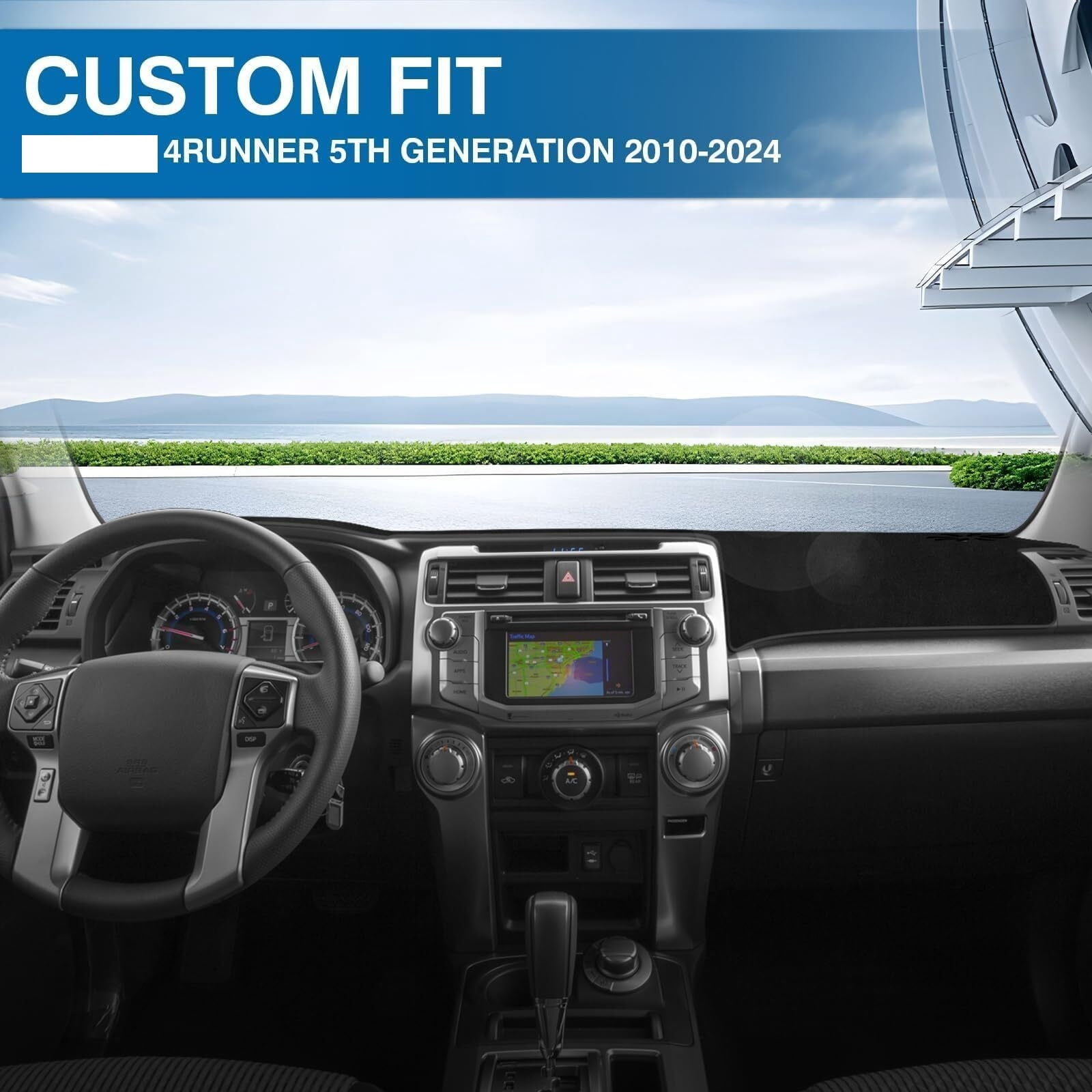 Car Dash Cover for 4Runner 2010-2022 Left Hand Driving Non-Slip Center Console Dashboard Cover Interior Accessories for 4Runner Custom Fit Dash Mat Sunshade Windshield Glare Black