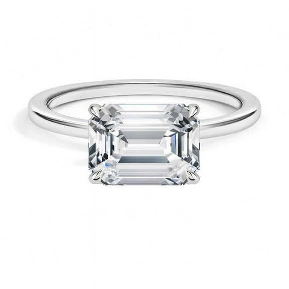 Empire Jewel Silver 14K White Gold Plated Emerald Cut 1.9 Ct Diamond Ring for Women's - Classic Solitaire Look - East-West Cushion Cut Ring