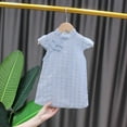 thumbnail image 2 of TAIAOJING Toddler Baby Girl Summer Dress Girls New Short Sleeve Solid Color Fashion Retro Cheongsam Dress Party Cute Dress 2-3 Years, 2 of 9