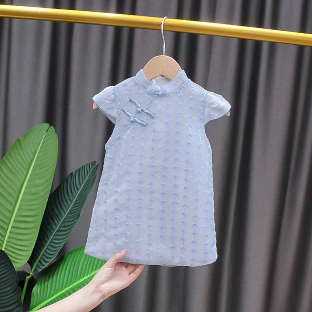 XEGLSBU Nouvelle Robe Cheongsam Rétro à Manches Courtes Unie pour Filles