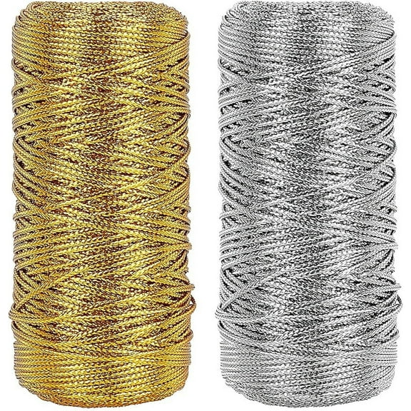 218Yard Metallic Thread Cord 1.5mm Tinsel String Non-Stretch Sparkle Thread Ribbon Wrap Thread Tag Cord Braids for Wrapping Gifts