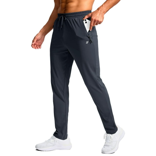 Pantalones deportivos Pudolla Long para hombre, altos con bolsillos con cremallera, gris 32-XL