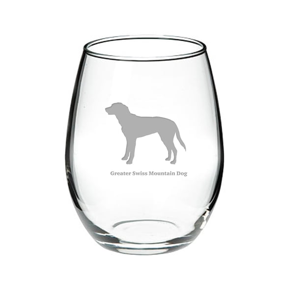 Greater Swiss Mountain Dog Deep Etched Stemless Red Wine Glass