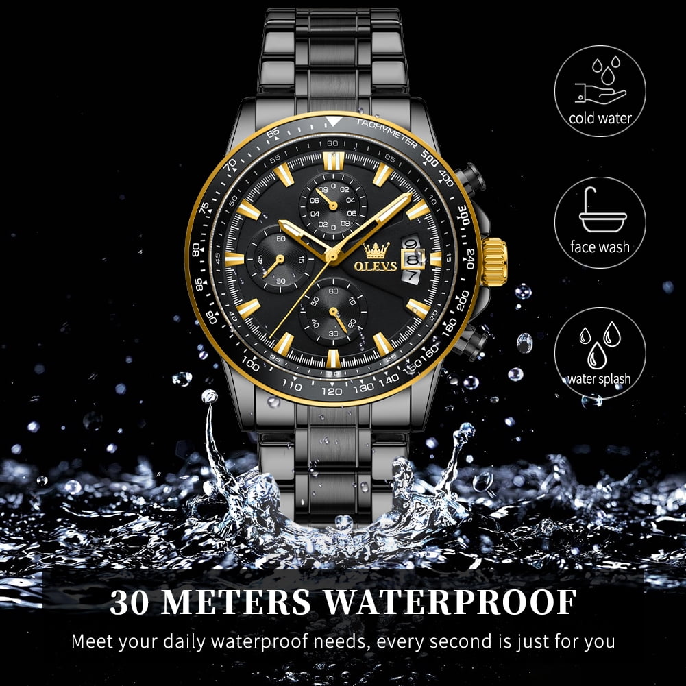 OLEVS Mens Watches,Big Dial Watches for Men Chronograph Stainless Steel Watch with Day Waterproof Analog Quartz Watches