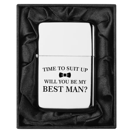 Lighter in Black Silk Lined Gift Box Suit Up Will You Be My Best Man Proposal (Chrome)