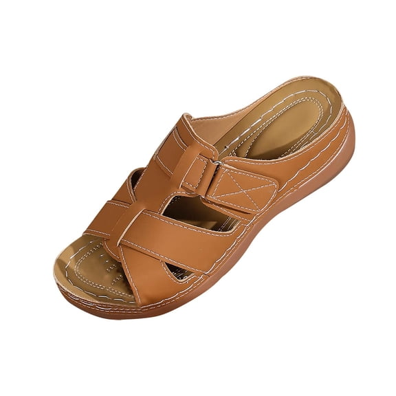 Womens Shoes Open Toe Sandals Leather Wedge Slippers Outdoor Casual Comfortable Walking Wedge Sandals for Women Adjustable Straps
