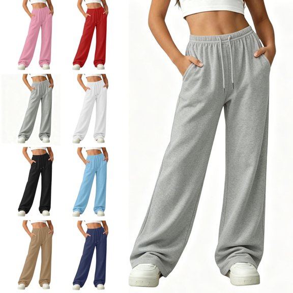 ITSAME Girls Sweatpants Drawstring High Waist Straight Leg Fall Loose Casual Active Pants Gray Size 12